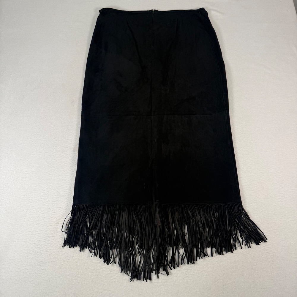 Zebra Leather Canada Black Suede Leather Fringe Skirt Womens 10 Western Vintage - Picture 3 of 7
